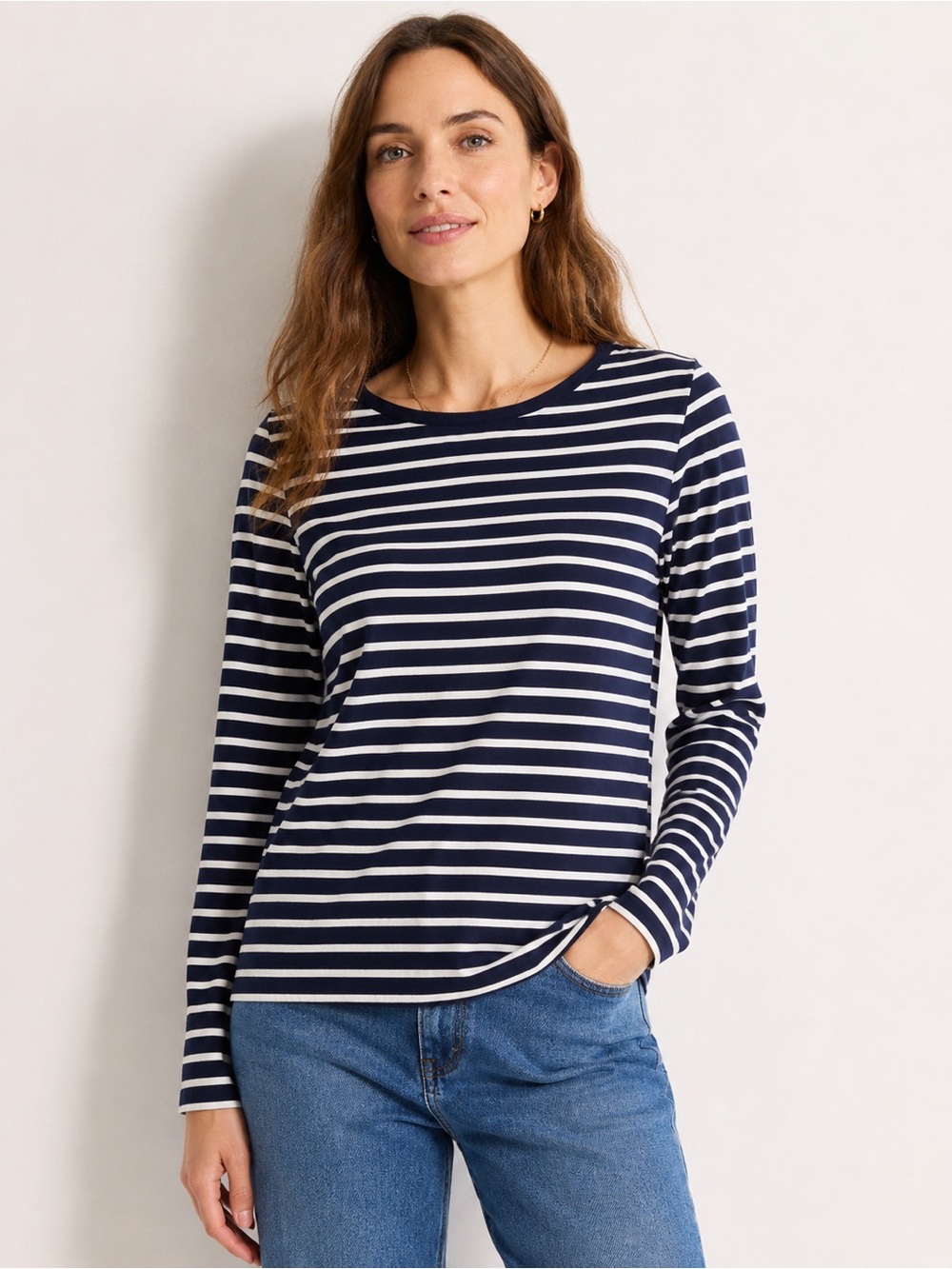 Boden Women’s Navy White Breton Stripe Long Sleeve Top Size US 10 UK 14 Cotton